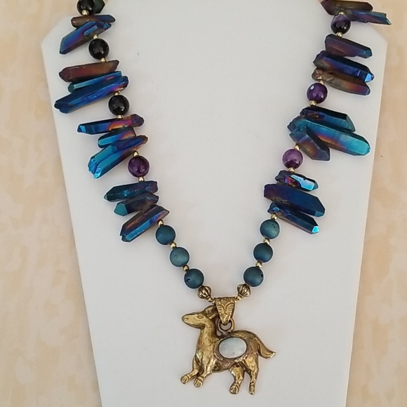 Hand Crafted Boho Tribal Moonstone Tibetan Rainbow Crystal Druzy Agate Necklace - Picture 12 of 16